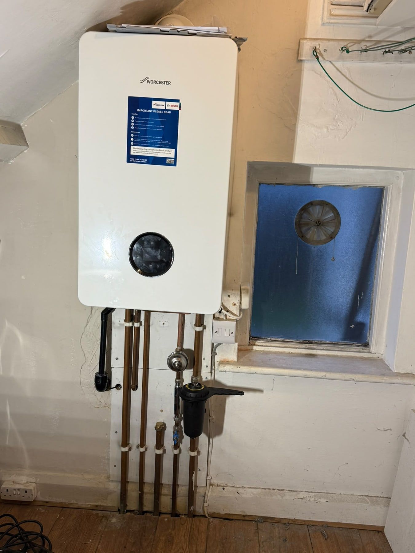 Worcester Bosch combi boiler with new copper pipework